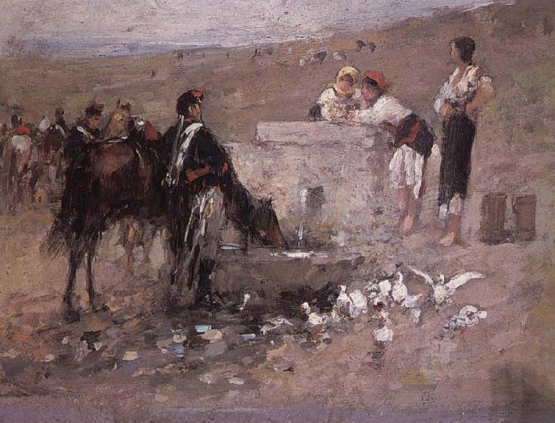 Nicolae Grigorescu Girls and Young Men by the Well oil painting image
